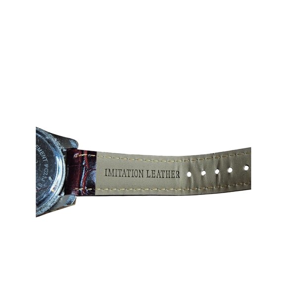 Mens Untested  Watch White Dial Military Time  Imitation Leather Strap - Picture 3 of 4